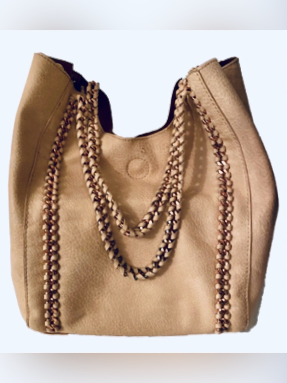 Women's Tan Leather Hobo Bag with Chain Detail